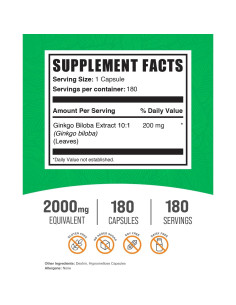 Cápsulas de Ginkgo Biloba BulkSupplements 200mg - 180 Veganas 2