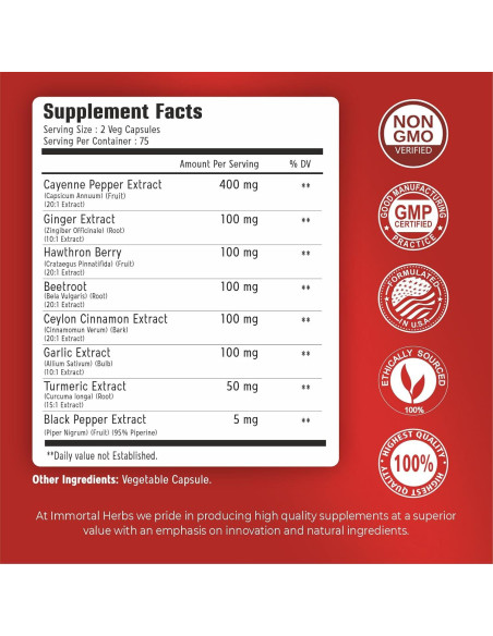 Cápsulas de Pimienta de Cayena Immortal Herbs 150 Unidades