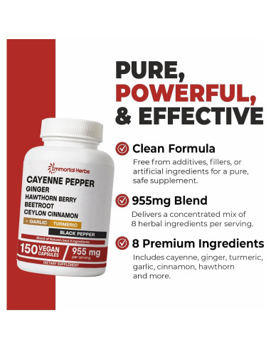 Cápsulas de Pimienta de Cayena Immortal Herbs 150 Unidades