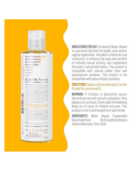 Lubricante Personal a Base de Agua LubeLife 230g - Vegano, Sin Manchas