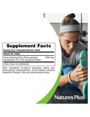 Suplemento Herbal Ginseng Coreano Natures Plus 1000 mg 30 Tabletas