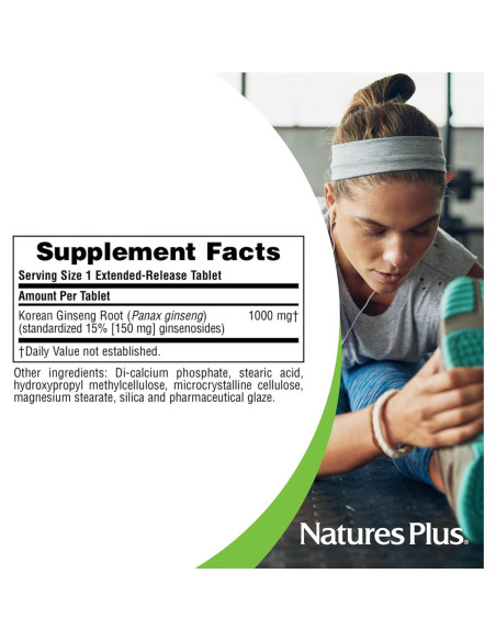 Suplemento Herbal Ginseng Coreano Natures Plus 1000 mg 30 Tabletas