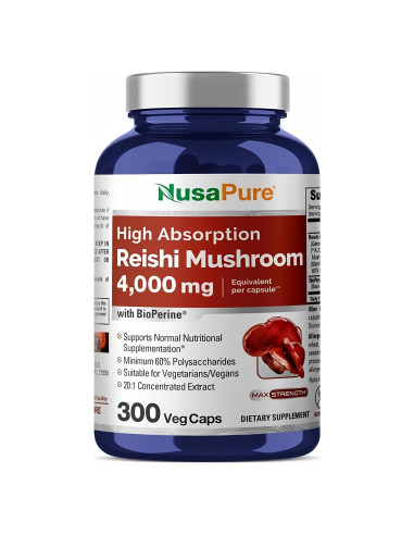 Extracto de Hongo Reishi NusaPure 20:1 200mg 300 Cápsulas Veganas