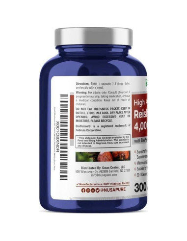 Extracto de Hongo Reishi NusaPure 20:1 200mg 300 Cápsulas Veganas