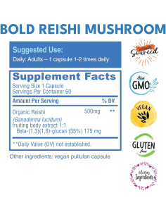 Cápsulas de Hongo Reishi Bold - 100% Orgánico - 60 Unidades 2