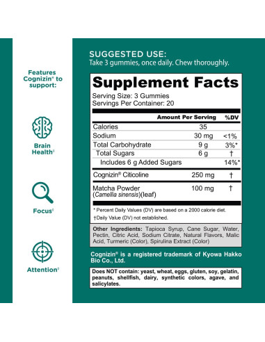 Gomitas Goli Matcha Mind - 60 Unidades - Enfoque y Salud Cerebral