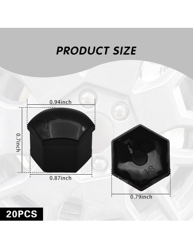 20 Cubiertas de Tuercas de Llantas Damwot 17mm Negro