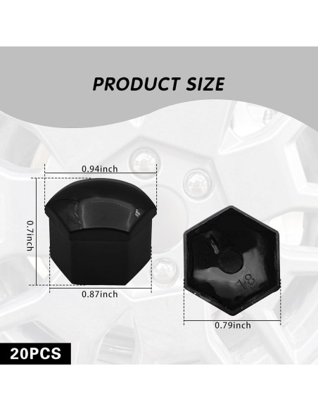 20 Cubiertas de Tuercas de Llantas Damwot 17mm Negro