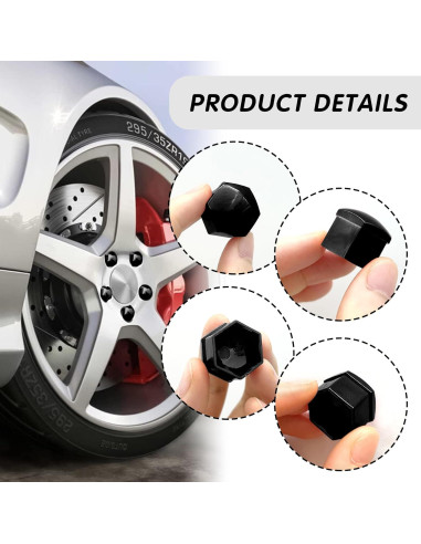20 Cubiertas de Tuercas de Llantas Damwot 17mm Negro