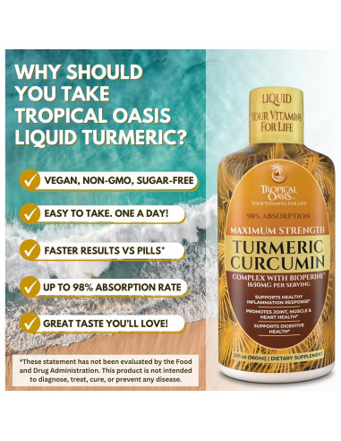 Suplemento Líquido de Cúrcuma Curcumina Tropical Oasis 946ml