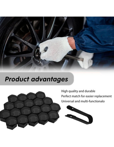 20 Cubiertas de Tuercas de Llantas Damwot 17mm Negro