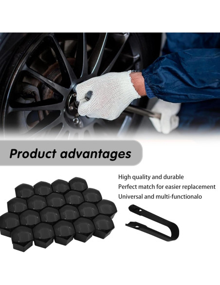 20 Cubiertas de Tuercas de Llantas Damwot 17mm Negro