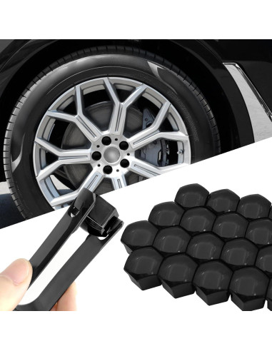 20 Cubiertas de Tuercas de Llantas Damwot 17mm Negro