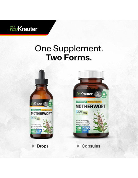Cápsulas de Motherwort BIO KRAUTER 1200 mg - 100 Unidades - Suplemento Vegano