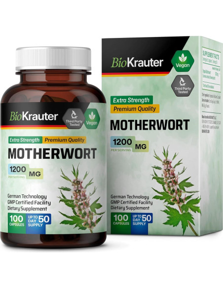 Cápsulas de Motherwort BIO KRAUTER 1200 mg - 100 Unidades - Suplemento Vegano
