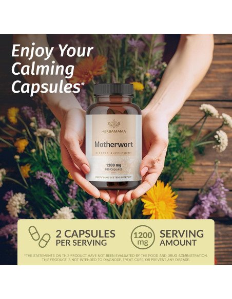 Cápsulas de Motherwort Herbamama 1200mg - 100 unidades