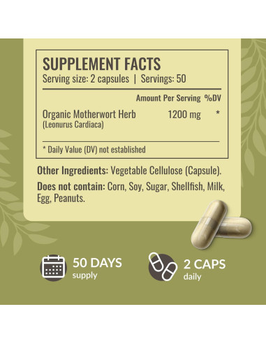 Cápsulas de Motherwort Herbamama 1200mg - 100 unidades