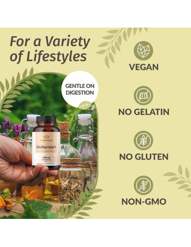 Cápsulas de Motherwort Herbamama 1200mg - 100 unidades