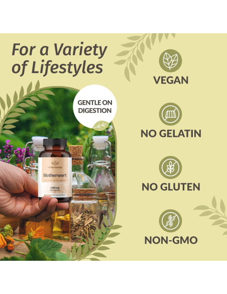 Cápsulas de Motherwort Herbamama 1200mg - 100 unidades