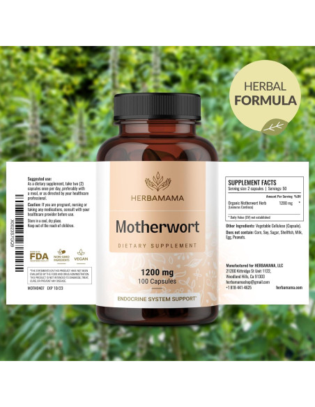 Cápsulas de Motherwort Herbamama 1200mg - 100 unidades