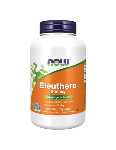 Suplemento Eleuthero NOW 500 mg - 250 Cápsulas Veganas