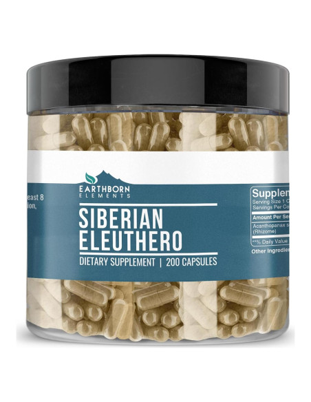 Cápsulas de Eleuthero Siberiano Elementos de la Tierra 200 Unidades