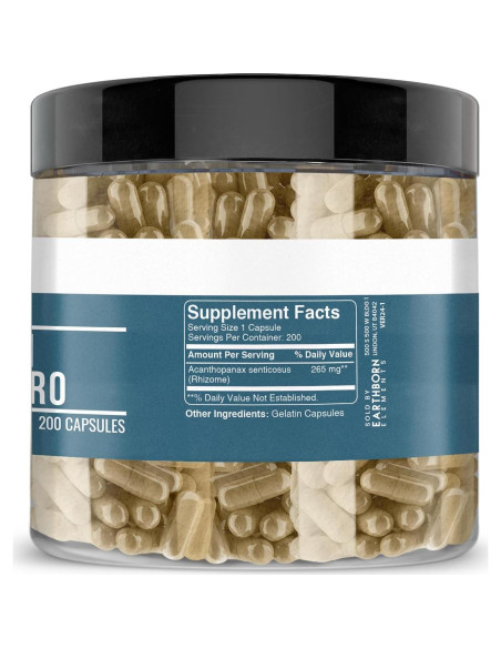 Cápsulas de Eleuthero Siberiano Elementos de la Tierra 200 Unidades