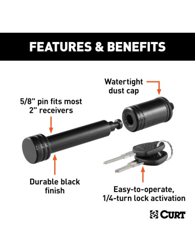Candado de Enganche CURT 23518 para Remolque 5/8" (1.59 cm)