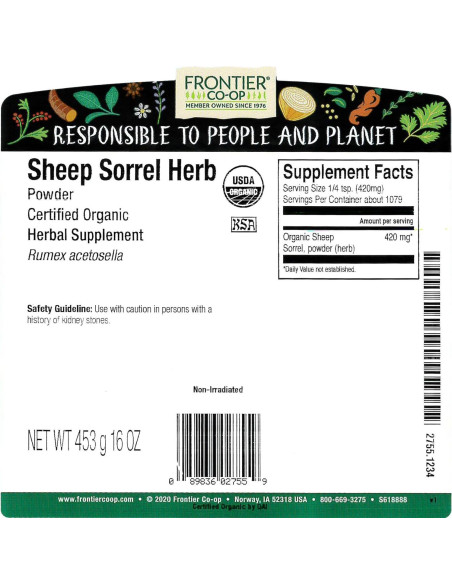 Polvo de Acetosa de Oveja Orgánico Frontier Co-op 0.45 kg