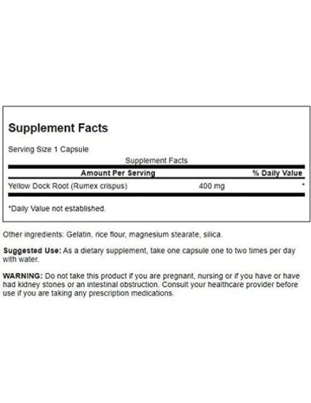 Suplemento Herbal Raíz de Dock Amarillo Swanson 400 mg 60 Cápsulas Suplemento Herbal Raíz de Dock Amarillo Swanson 400 mg 60 Cápsulas