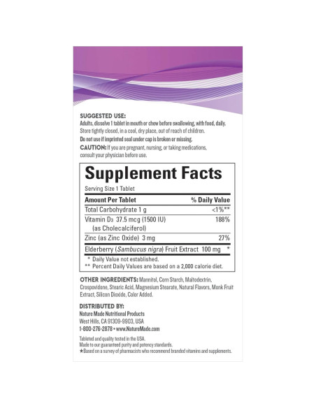 Nature Made Wellblends Suplemento Inmunológico 30 Tabletas D3 Zinc