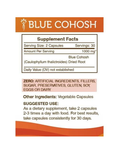 Cápsulas Vegetales Blue Cohosh Secretos de la Tribu 60 Unidades