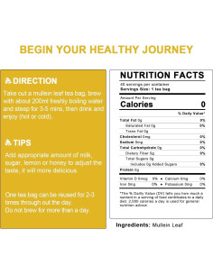 Té de hoja de Mullein Catfit - 40 bolsas, sin cafeína, No OGM 2