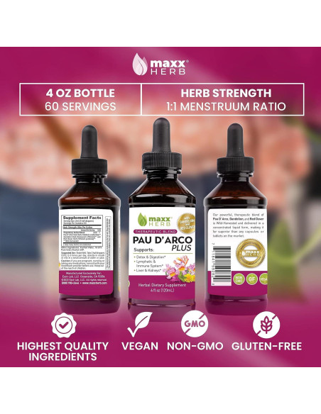 Maxx Herb Extracto de Pau D'Arco 120ml con Diente de León