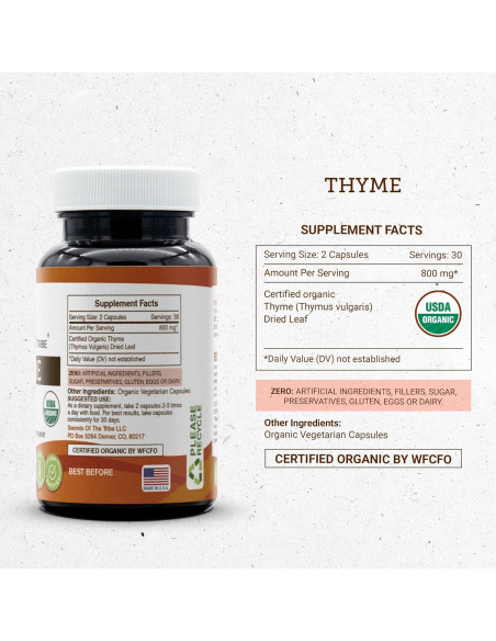 Cápsulas de Tomillo Orgánico USDA 800 mg - Secretos de la Tribu