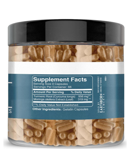 Cápsulas de Cúrcuma y Moringa Elementos de la Tierra 200 Unidades