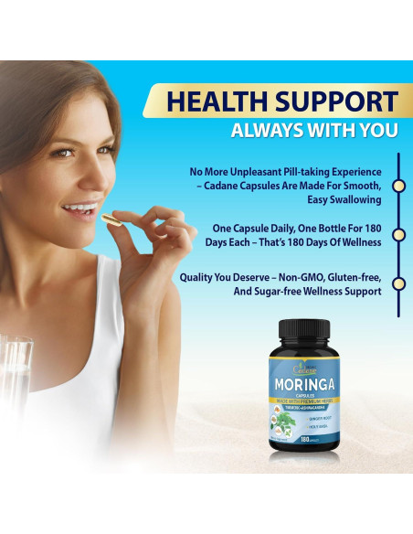Cápsulas de Moringa Orgánica Cadane - 180 Cápsulas 6 Meses