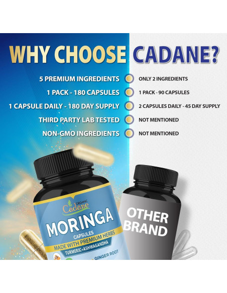 Cápsulas de Moringa Orgánica Cadane - 180 Cápsulas 6 Meses