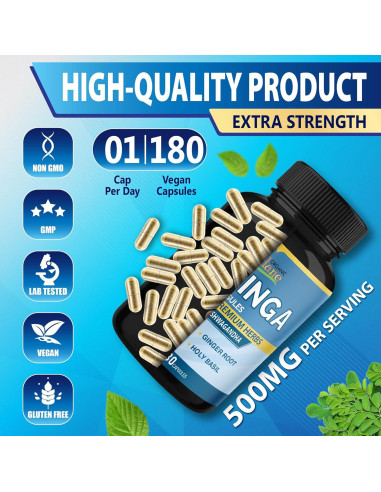 Cápsulas de Moringa Orgánica Cadane - 180 Cápsulas 6 Meses