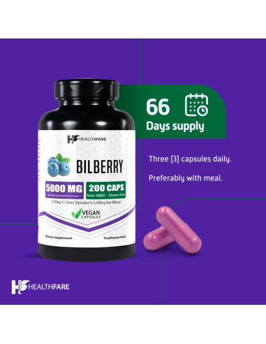 Extracto de Arándano 5000mg HealthFare | 200 Cápsulas Veganas | Sin Gluten