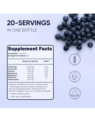 Extracto Líquido de Arándano Silvestre Orgánico 100ml - Suplemento Ocular