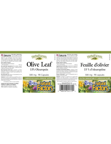 Cápsulas de Hoja de Olivo 500 mg Factores Naturales 90 Unidades