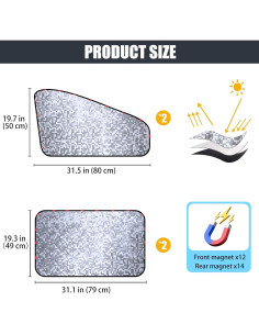 Cortinas Solares Magnéticas ZATOOTO para Ventanas de Coche - 4 Piezas 2
