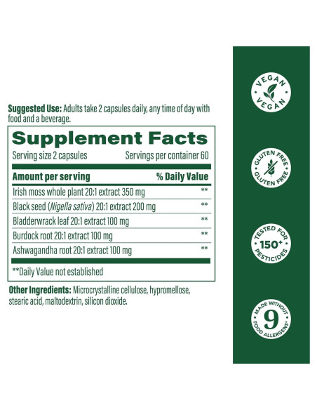 Suplemento Vegano MegaFood Musgo Marino Irlandés 7000mg 120 Cápsulas Suplemento Vegano MegaFood Musgo Marino Irlandés 7000mg 120 Cápsulas