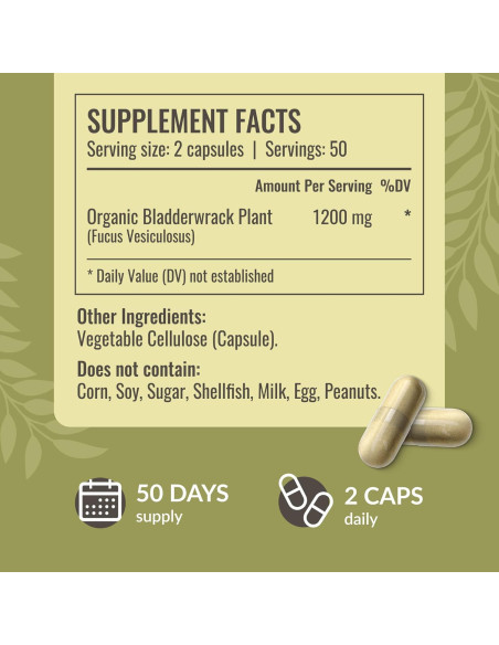 Cápsulas de Bladderwrack Herbamama 1200mg - Suplemento Vegano