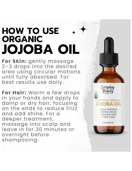 Aceite de Jojoba Orgánico Everyday Beauty 29.57 ml - Hidratante Facial y Capilar
