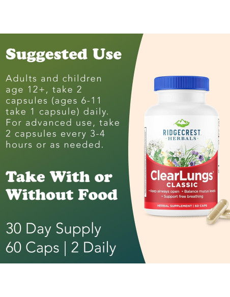 ClearLungs Classic RidgeCrest Herbals 60 Caps Suplemento Pulmonar