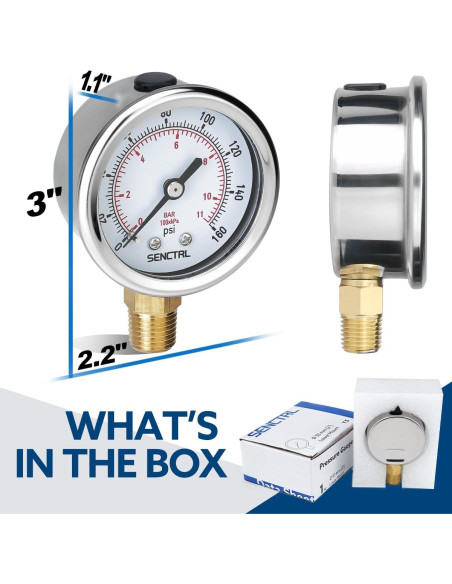 Manómetro 0-11 Bar SENCTRL, Dial 5 cm, Acero Inoxidable