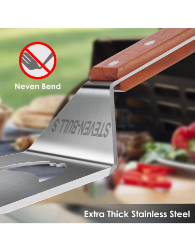 Espátula 7-en-1 para BBQ STEVEN-BULL S, 43 cm, Acero Inoxidable