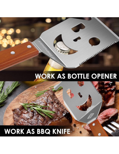 Espátula 7-en-1 para BBQ STEVEN-BULL S, 43 cm, Acero Inoxidable